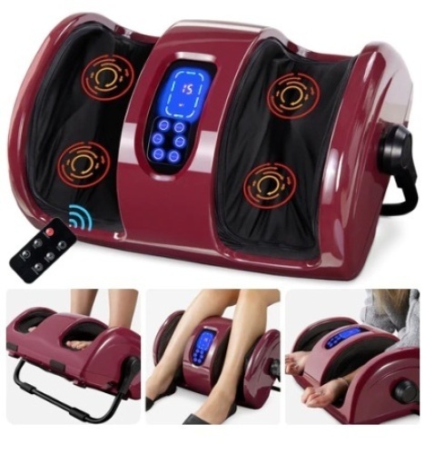Reflexology Shiatsu Foot Massager w/ High-Intensity Rollers & Remote Control, Burgandy - Lot 580