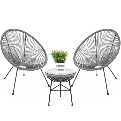 3-Piece All-Weather Patio Acapulco Bistro Set w/ Rope, Glass Top Table - Lot 741