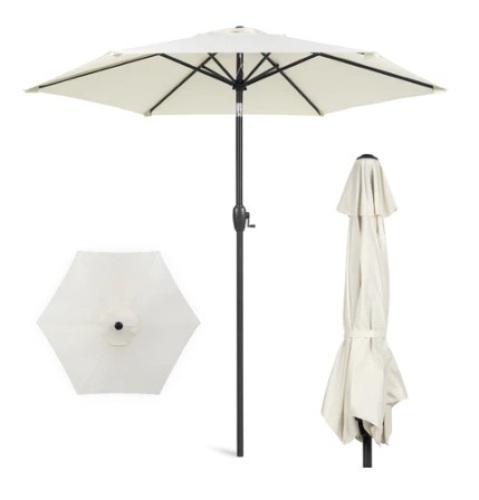 Outdoor Market Patio Umbrella w/ Push Button Tilt, Crank Lift, 7.5ft, Cream - Lot 582