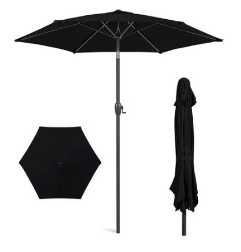 Outdoor Market Patio Umbrella w/ Push Button Tilt, Crank Lift, 7.5ft, Black - Lot 583