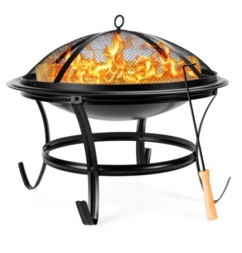 Steel Outdoor Patio Fire Pit Bowl w/ Screen Cover, Poker, 22in - Lot 584