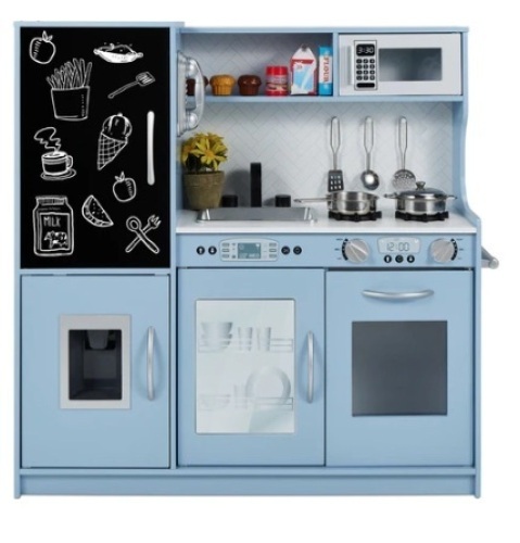 Pretend Play Kitchen Wooden Toy Set for Kids with 11 Accessories, Blue - Lot 585