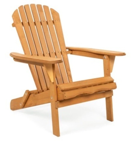 Folding Wooden Adirondack Chair Accent Furniture w/ Natural Finish, Brown - Lot 591