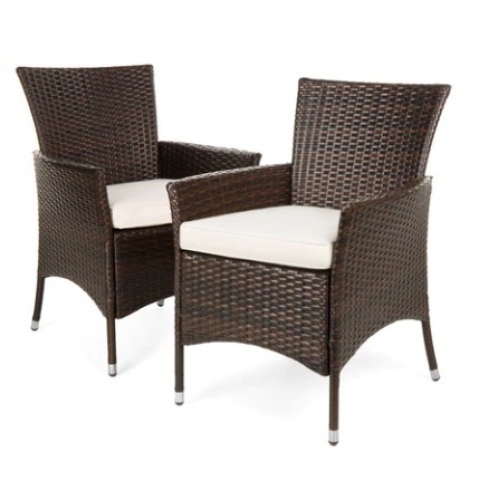 Set of 2 Handwoven Wicker Patio Dining Chairs w/ Water-Resistant Cushions - Lot 592