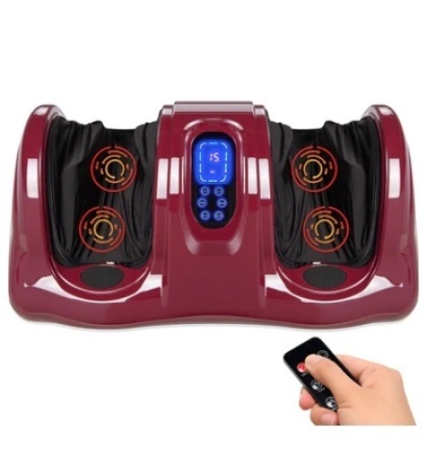 Therapeutic Foot Massager w/ High Intensity Rollers, Remote & 3 Modes, Burgandy - Lot 596