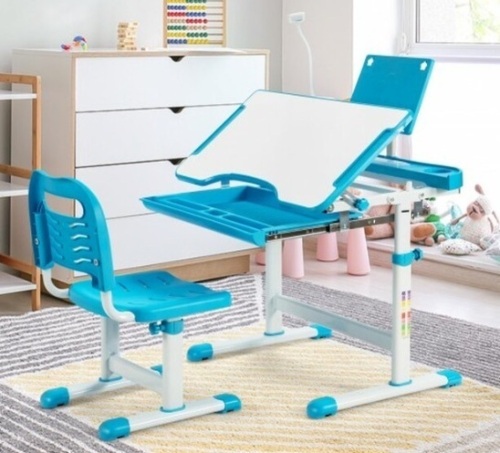 Height Adjustable Kids Study Table And Chair Set With Bookstand,HW67622BL, Blue - Lot 745