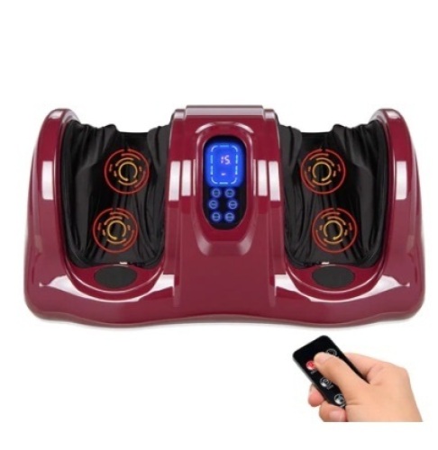 Therapeutic Foot Massager w/ High Intensity Rollers, Remote, & 3 Modes, Burgundy  - Lot 754