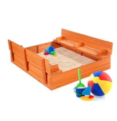 Kids Cedar Sandbox w/ Sand Screen, 2 Benches, 47x47in - Lot 761