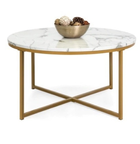Round Coffee Table w/ Faux Marble Top, Metal Frame, 36in, Gold - Lot 772