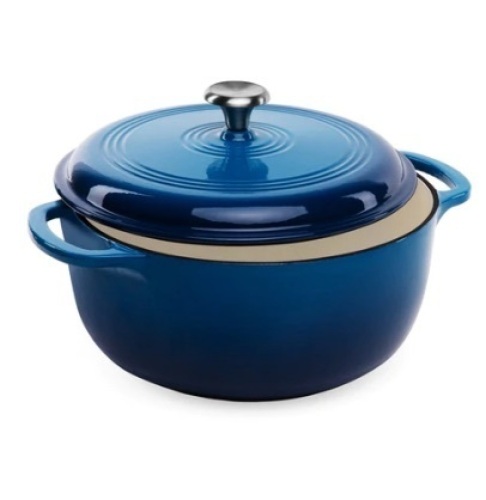6qt Non-Stick Enamel Cast-Iron Dutch Oven Kitchen Cookware w/ Side Handles, Deep Blue - Lot 774