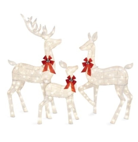 3-Piece Lighted Christmas Deer Set Outdoor Decor w/ LED Lights, White - Lot 782