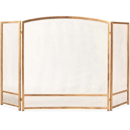 3- Panel Simple Steel Mesh Fireplace Screen w/Rustic Worn Finish- 47x29in - Lot 2722