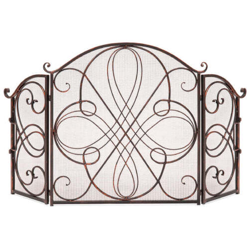 3-Panel Wrought Iron Metal Fireplace Screen Cover w/ Scroll Design - 55x33in - Lot 2724