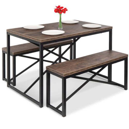 3- Piece Bench Style Dining Furniture Set w/ 2 Benches, Tables- 45.5in - Lot 2734