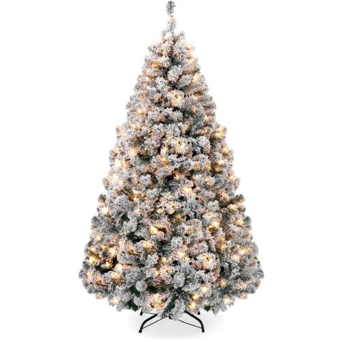Pre-Lit Snow Flocked Artificial Pine Christmas Tree w/ Warm White Lights - 6ft - Lot 2777