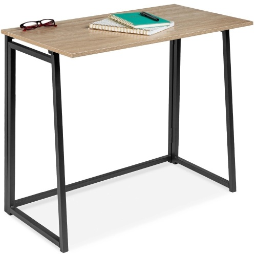Folding Drop Leaf Office Desk w/ Wood Table Top, Back Shelf - 31.5in - Lot 2782