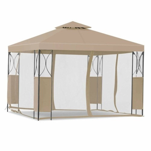 2-Tier 10' X 10' Patio Steel Gazebo Canopy Shelter-Coffee - Lot 2795
