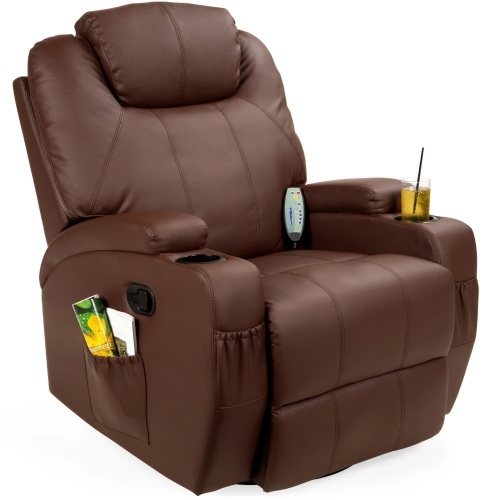 Faux Leather Swivel Glider Massage Recliner Chair w/ Remote Control, 5 Modes - Lot 2799