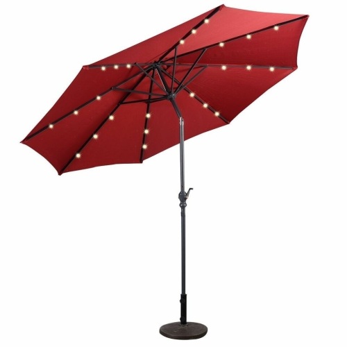 10Ft Patio Solar Umbrella Led Patio Market Steel Tilt w/ Crank - Lot 2800a