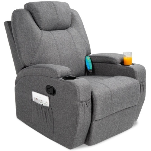 Linen Fabric Swivel Massage Recliner Chair w/ Remote Control, 5 Modes - Lot 2802