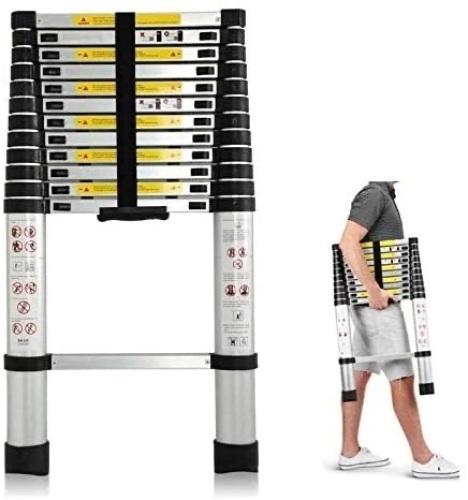 Telescoping Ladder 12.5ft Aluminum Telescopic Extension Mutli Purpose Steps Non-Slip 330 lbs Capacity for Indoor Outdoor Work - Lot 2910
