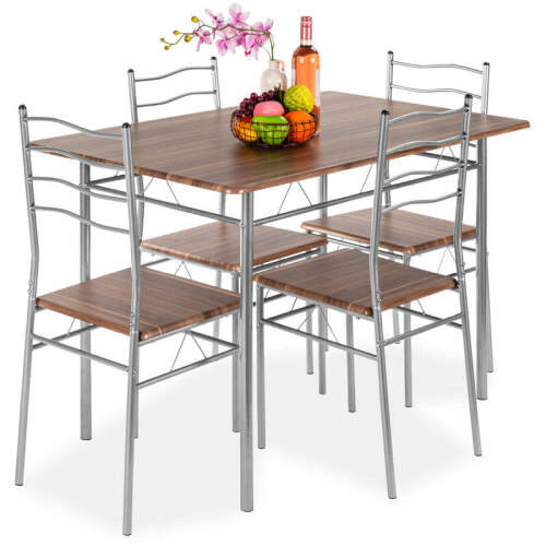 5- Piece Wooden Kitchen Table Dinning Set w/ Metal Legs, 4 Chairs - Lot 2941