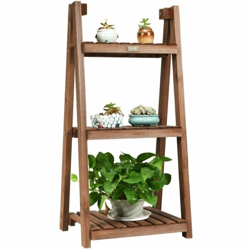 3-Tier Folding Flower Stand Rack Wood Plant Storage Display Shelf - Lot 2942