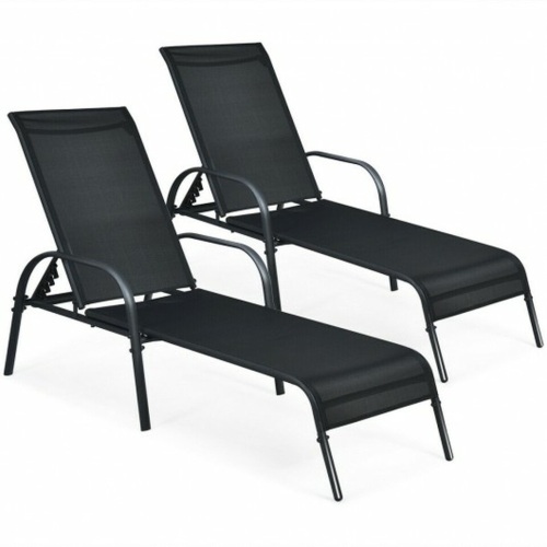2 Piece Outdoor Patio Lounge Chair Chaise Fabric With Adjustable Reclining Armrest - Lot 2946