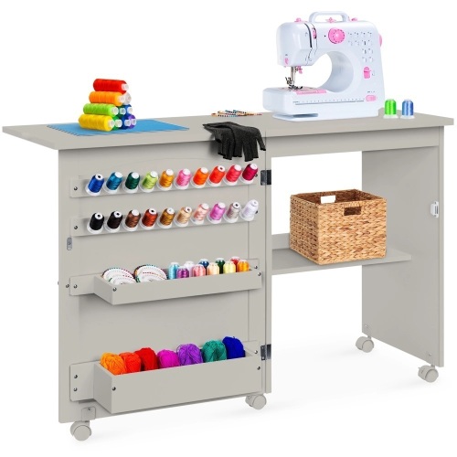 Folding Sewing Table Multipurpose Craft Station & Side Table w/ Wheels - Lot 2956