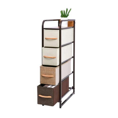 Kamiler 4-Drawer Dresser Storage Vertical, 4-Tier Organizer Tower Unit for Bedroom/Closets/Hallway/Entryway/Laundry Room, Sturdy Steel Frame, Wooden Top, Removable Fabric Bins - Lot 2967
