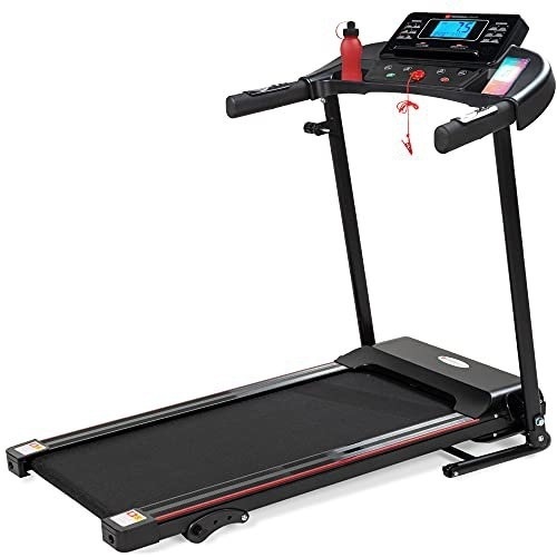 Folding Treadmill with Manual Incline, Fitness Workout Exercise Machine w/Wireless Bluetooth Speakers, LCD Screen, Shock-Absorbent Running Deck, Device Holder - Black - Lot 2996