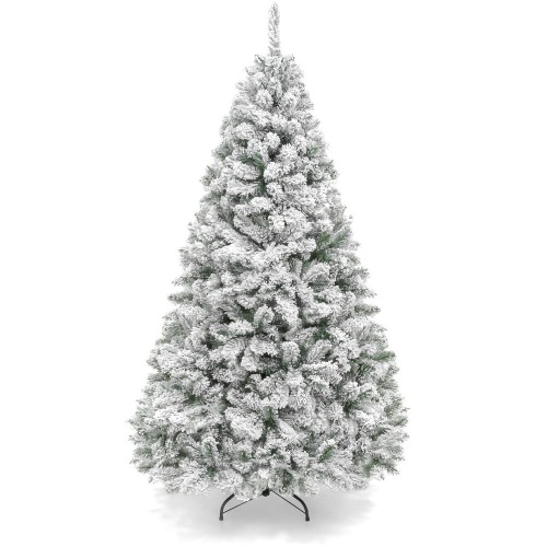 Premium Snow Flocked Artificial Pine Christmas Tree w/ Foldable Metal Base - 7.5ft - Lot 3747