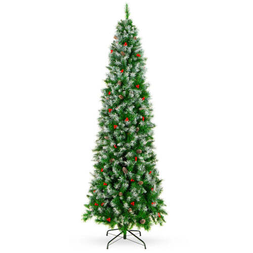 Partially Flocked Spruce Pencil Christmas Tree w/ Berries, Pine Cones - Lot 3755