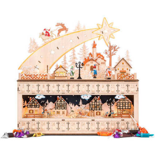 Wooden Christmas Shooting Star Advent Calendar w/ LED Light Background - Lot 3756