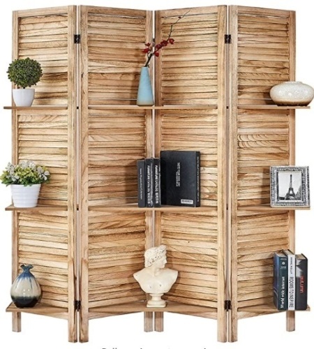 ROSE HOME FASHION 4 Panel Wood Screen Panel With Shelves, Appears New