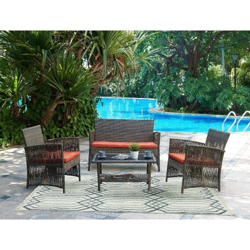 DG Casa Bali Red Loveseat, 2 Chairs and Table Set - E-Comm Return, Appears New in Damaged Box  - Lot 93