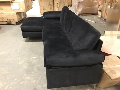 Microfiber L-Shaped Sectional Sofa, Black - Appears New with Minor Cosmetic Damage - Lot 106