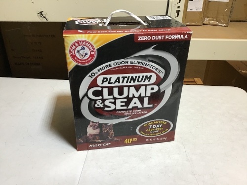 Arm & Hammer Platinum Clump & Seal Multi Cat Litter, 40 Lb - New - Lot 125