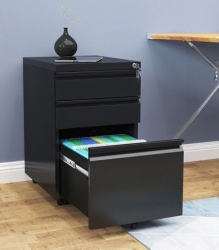YITAHOME 3 Drawers Steel Rolling Lockable Filing Cabinet, Black - E-Comm Return  - Lot 131