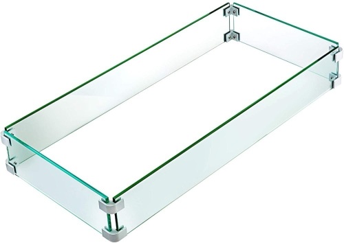 VBENLEM Rectangle Glass Fire Pit Wind Guard, 29.5" x 13.6" x 4" - Appears New - Lot 140