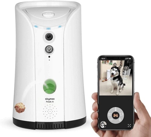 SKYMEE Petalk AI Dog Camera Treat Dispenser with Two-Way Audio and Night Vision, Compatible with Alexa, White - Appears New  - Lot 275