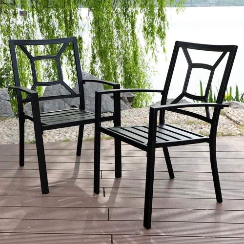 PHI VILLA Patio Dining Chair Metal Arm Chairs for Indoor ＆ Outdoor, 2 Pack, Black - New  - Lot 344