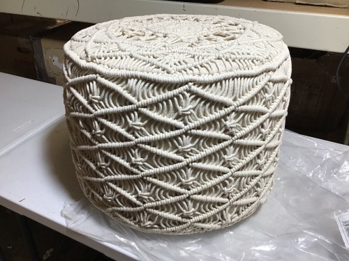 SIMPLIHOME Coates Round Macrame Pouf, 18 inch, Natural - E-Comm Return, Appears New  - Lot 360