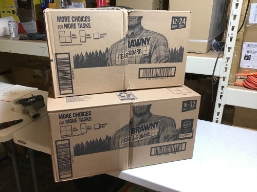 Lot of (2) Cases of Brawny Tear-A-Square Paper Towels, 12 & 16 Roll Packs - New - Lot 377