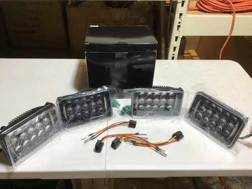 DOT Approved 60w 4x6 inch LED Headlights Rectangular Replacement H4651 H4652 H4656 H4666 H6545 with DRL for Peterbil Kenworth Freightinger Ford Probe Chevrolet Oldsmobile Cutlass(black,4pcs) - E-Comm Return, Appear New  - Lot 391