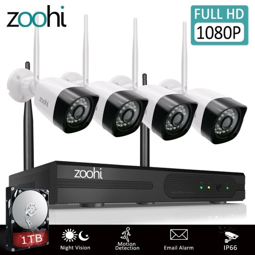 Zoohi Security Camera System Wireless 4CH HD NVR Kit - New  - Lot 501