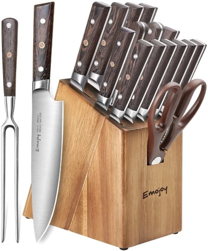 Emojoy 16-Piece Kitchen Knife Set with Carving Fork, German Stainless Steel - Appears New  - Lot 526