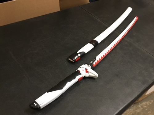 Overwatch Katana Genji Sword White/Red Dragonblade, Carbon Steel - E-Comm Return, Appears New with Minor Cosmetic Blemishes - Lot 563