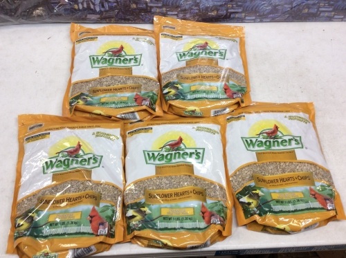 Lot of (5) Wagner’s Sunflower Hearts & Chips Wild Bird Food, 3-Pound Bags - New - Lot 567