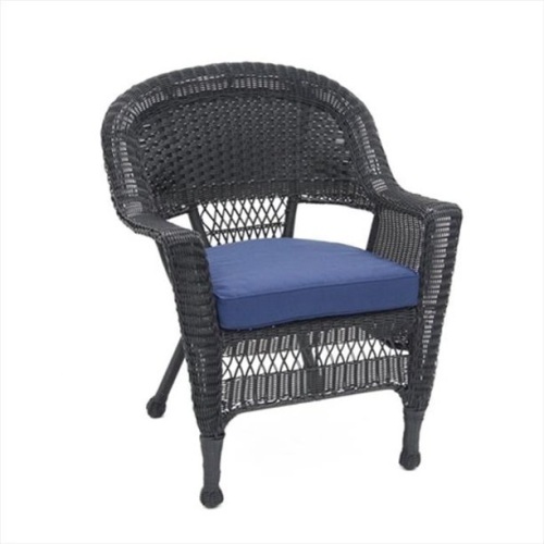 Lot of (2) Jeco Black Wicker Chairs with Blue Cushions - One is Bent & Wobbly, One is New - Lot 576